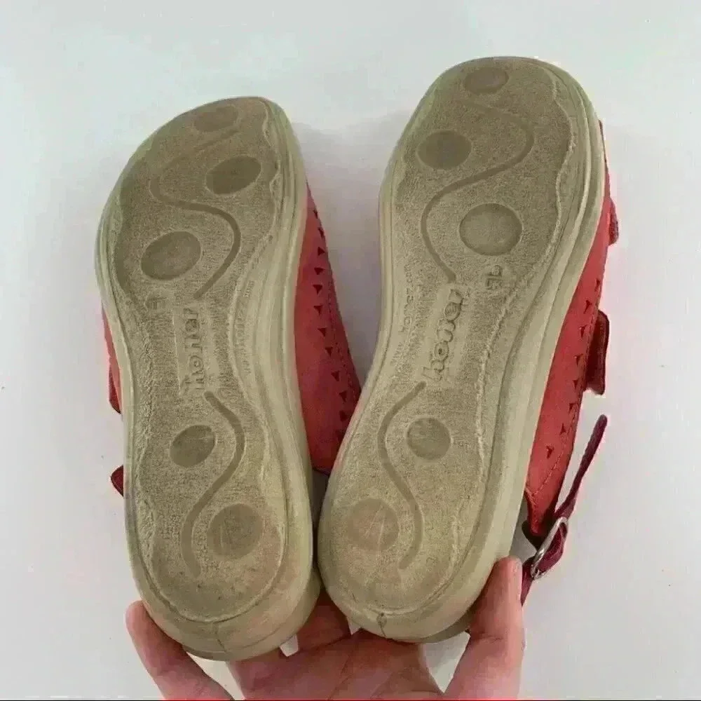 Hotter womens sandals size 8 39 red nubuck sticky strap walking Grannycore